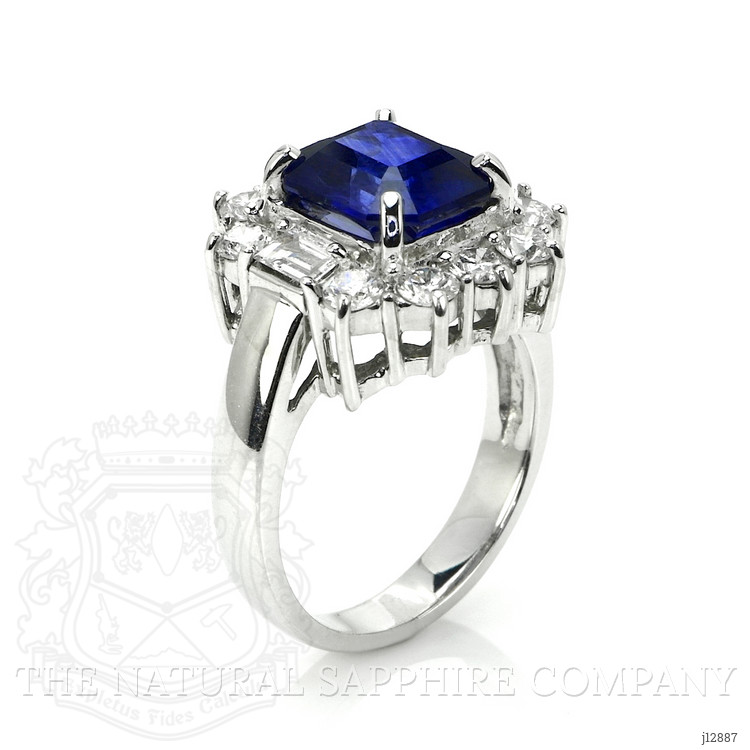 4.48 Ct. Blue Sapphire and Natural Diamond Halo Ring, 18K White Gold