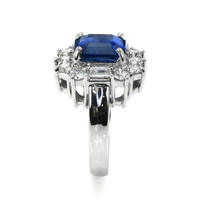 4.48 Ct. Blue Sapphire and Natural Diamond Halo Ring, 18K White Gold Image
