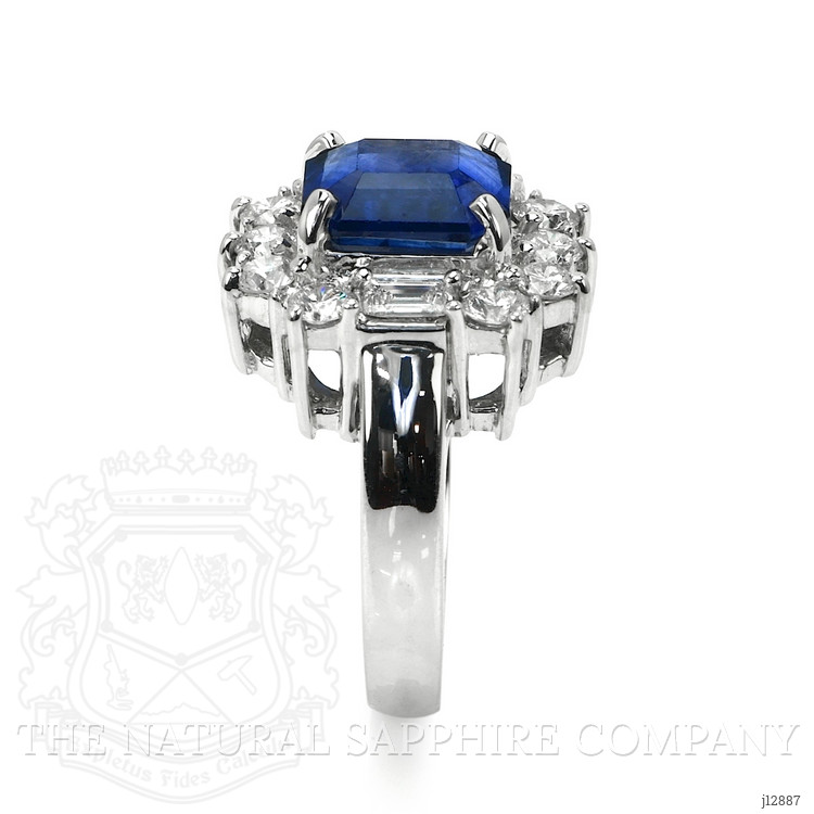 4.48 Ct. Blue Sapphire and Natural Diamond Halo Ring, 18K White Gold
