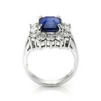 4.48 Ct. Blue Sapphire and Natural Diamond Halo Ring, 18K White Gold Image