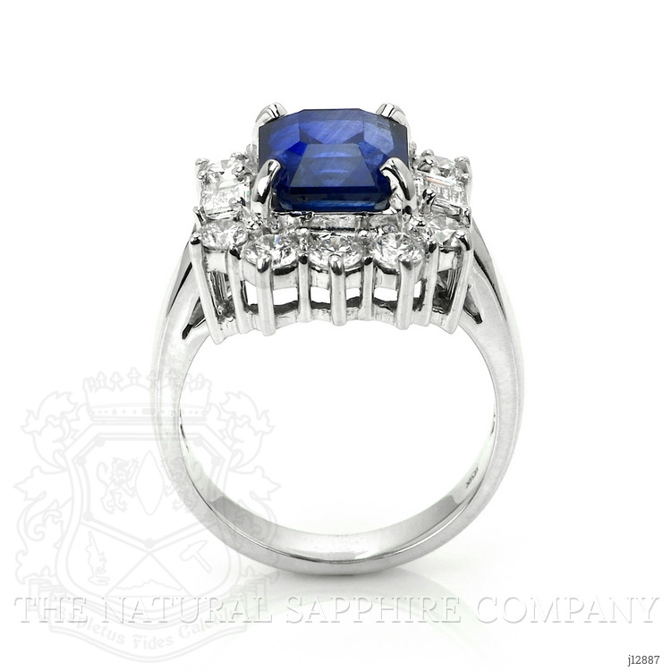 4.48 Ct. Blue Sapphire and Natural Diamond Halo Ring, 18K White Gold