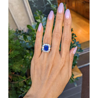 4.48 Ct. Blue Sapphire and Natural Diamond Halo Ring, 18K White Gold Life Style