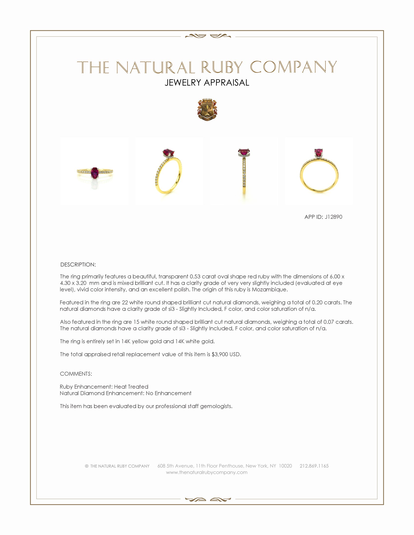 0.53 Ct. Ruby and Natural Diamond Pave Ring, 14K Yellow & White