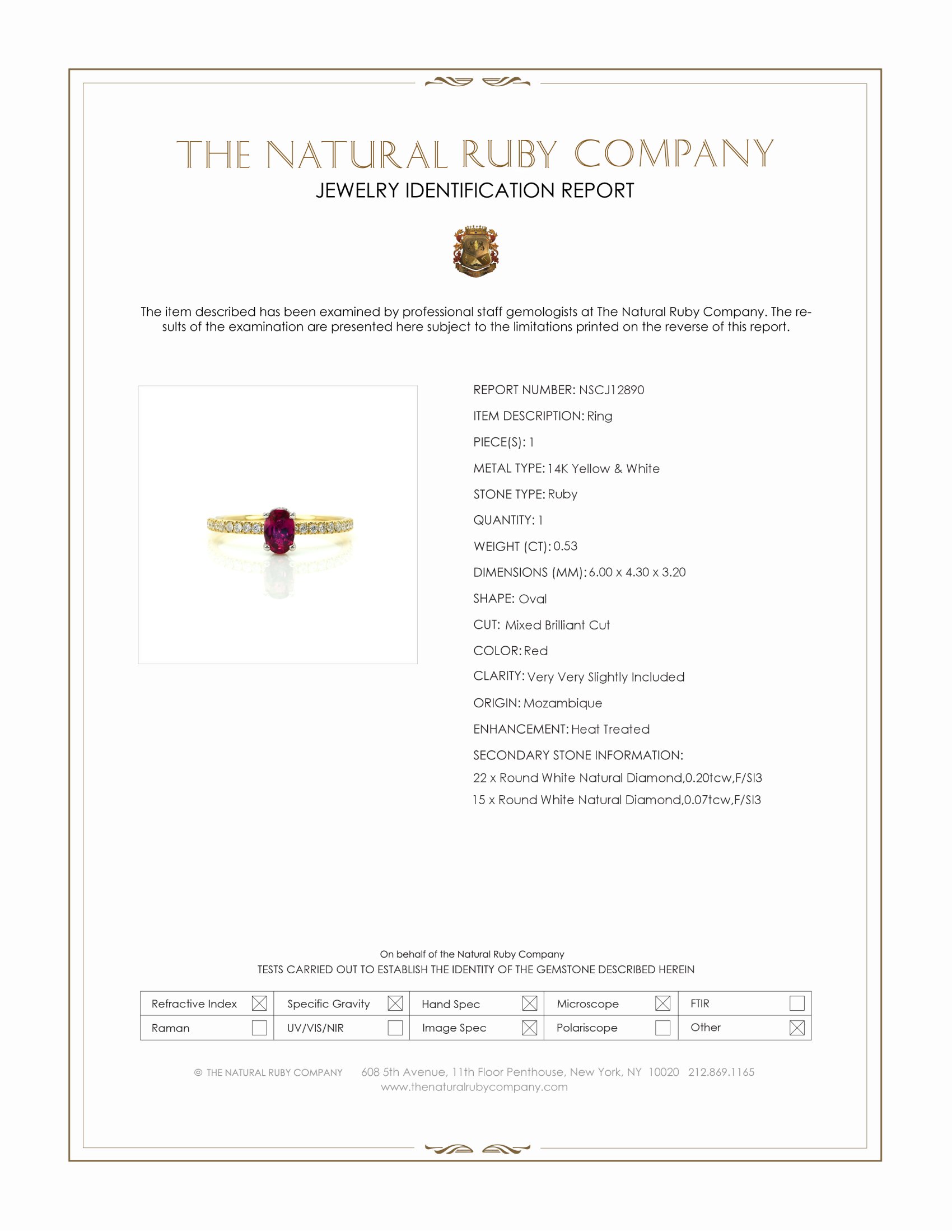 0.53 Ct. Ruby and Natural Diamond Pave Ring, 14K Yellow & White