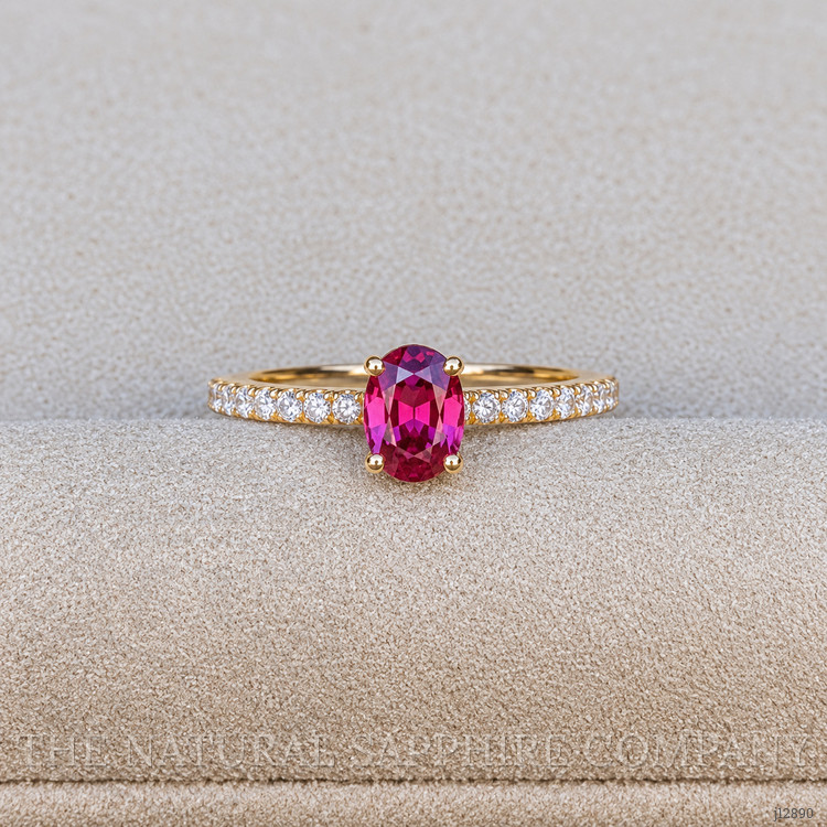 0.53 Ct. Ruby and Natural Diamond Pave Ring, 14K Yellow & White