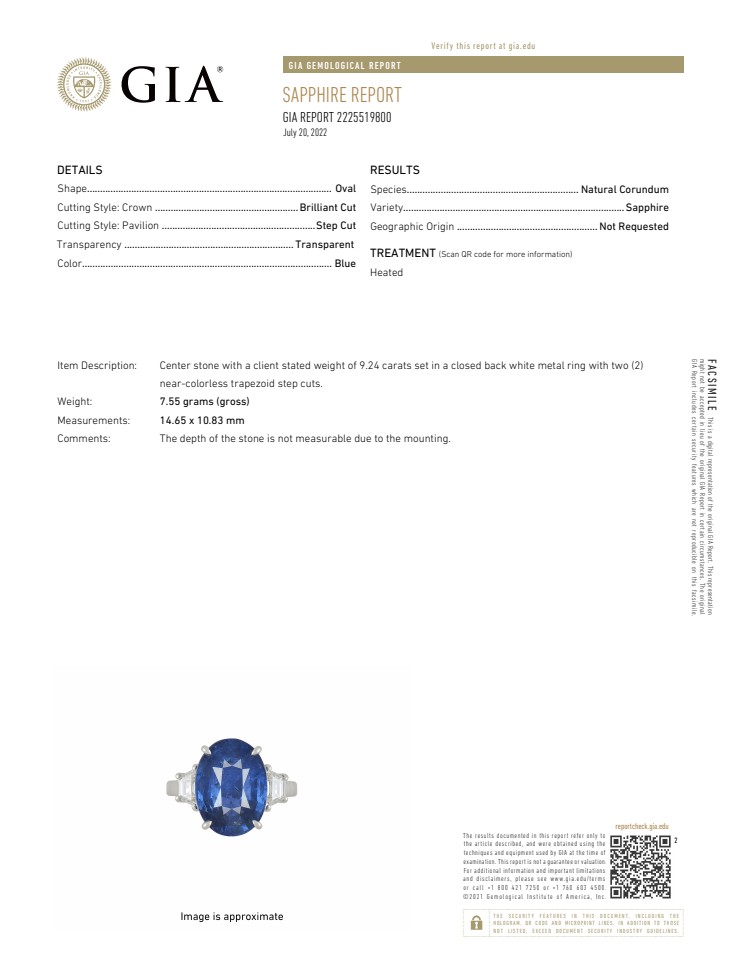 9.24 Ct. Blue Sapphire and Natural Diamond Three Stone Ring, 18K White Gold