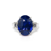9.24 Ct. Blue Sapphire and Natural Diamond Three Stone Ring, 18K White Gold Video