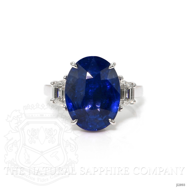 9.24 Ct. Blue Sapphire and Natural Diamond Three Stone Ring, 18K White Gold
