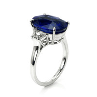 9.24 Ct. Blue Sapphire and Natural Diamond Three Stone Ring, 18K White Gold Image