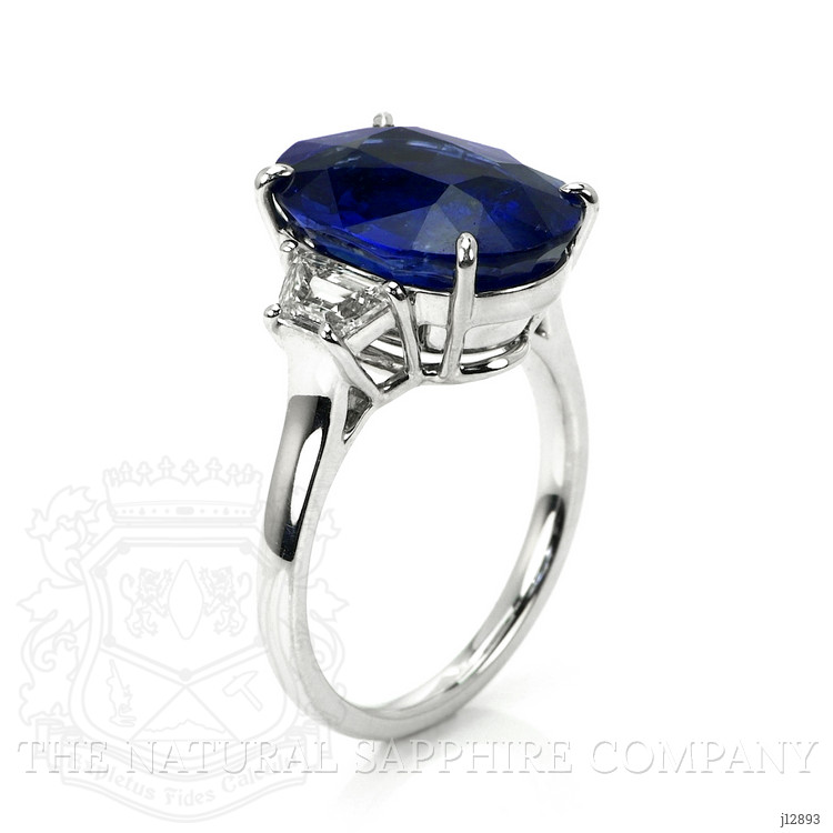 9.24 Ct. Blue Sapphire and Natural Diamond Three Stone Ring, 18K White Gold