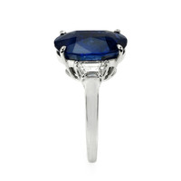 9.24 Ct. Blue Sapphire and Natural Diamond Three Stone Ring, 18K White Gold Image