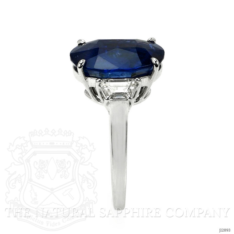 9.24 Ct. Blue Sapphire and Natural Diamond Three Stone Ring, 18K White Gold