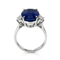9.24 Ct. Blue Sapphire and Natural Diamond Three Stone Ring, 18K White Gold Image