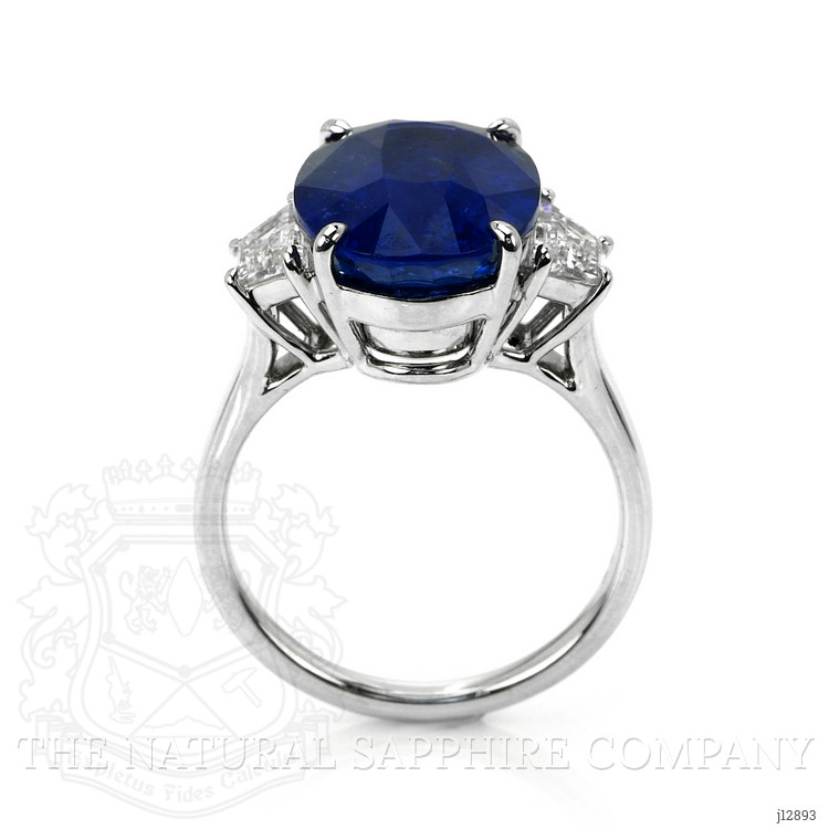9.24 Ct. Blue Sapphire and Natural Diamond Three Stone Ring, 18K White Gold