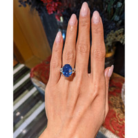 9.24 Ct. Blue Sapphire and Natural Diamond Three Stone Ring, 18K White Gold Life Style