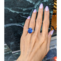 9.24 Ct. Blue Sapphire and Natural Diamond Three Stone Ring, 18K White Gold Life Style