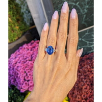 9.24 Ct. Blue Sapphire and Natural Diamond Three Stone Ring, 18K White Gold Life Style