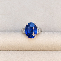 9.24 Ct. Blue Sapphire and Natural Diamond Three Stone Ring, 18K White Gold Life Style