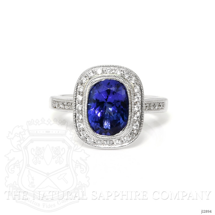 2.53 Ct. Violet Tanzanite and Natural Diamond Pave Ring, 14K White Gold