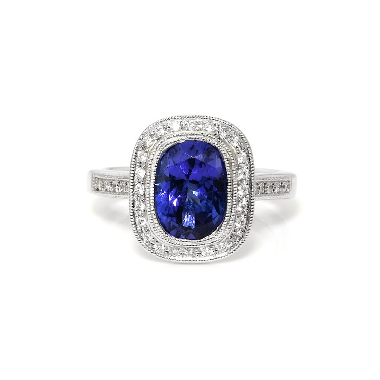 2.53 Ct. Violet Tanzanite and Natural Diamond Pave Ring, 14K White Gold