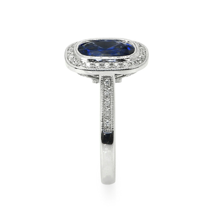 2.53 Ct. Violet Tanzanite and Natural Diamond Pave Ring, 14K White Gold