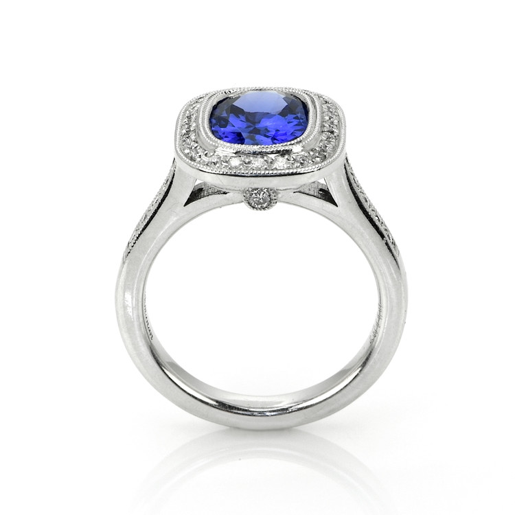 2.53 Ct. Violet Tanzanite and Natural Diamond Pave Ring, 14K White Gold