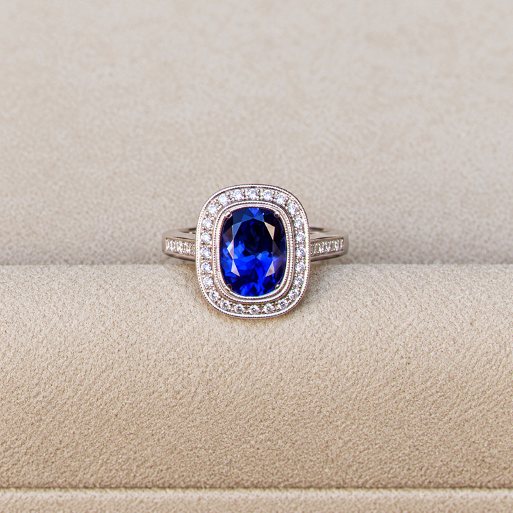2.53 Ct. Violet Tanzanite and Natural Diamond Pave Ring, 14K White Gold