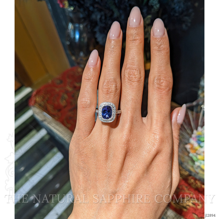 2.53 Ct. Violet Tanzanite and Natural Diamond Pave Ring, 14K White Gold