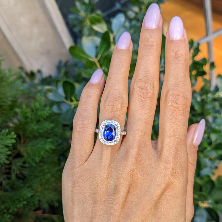2.53 Ct. Violet Tanzanite and Natural Diamond Pave Ring, 14K White Gold