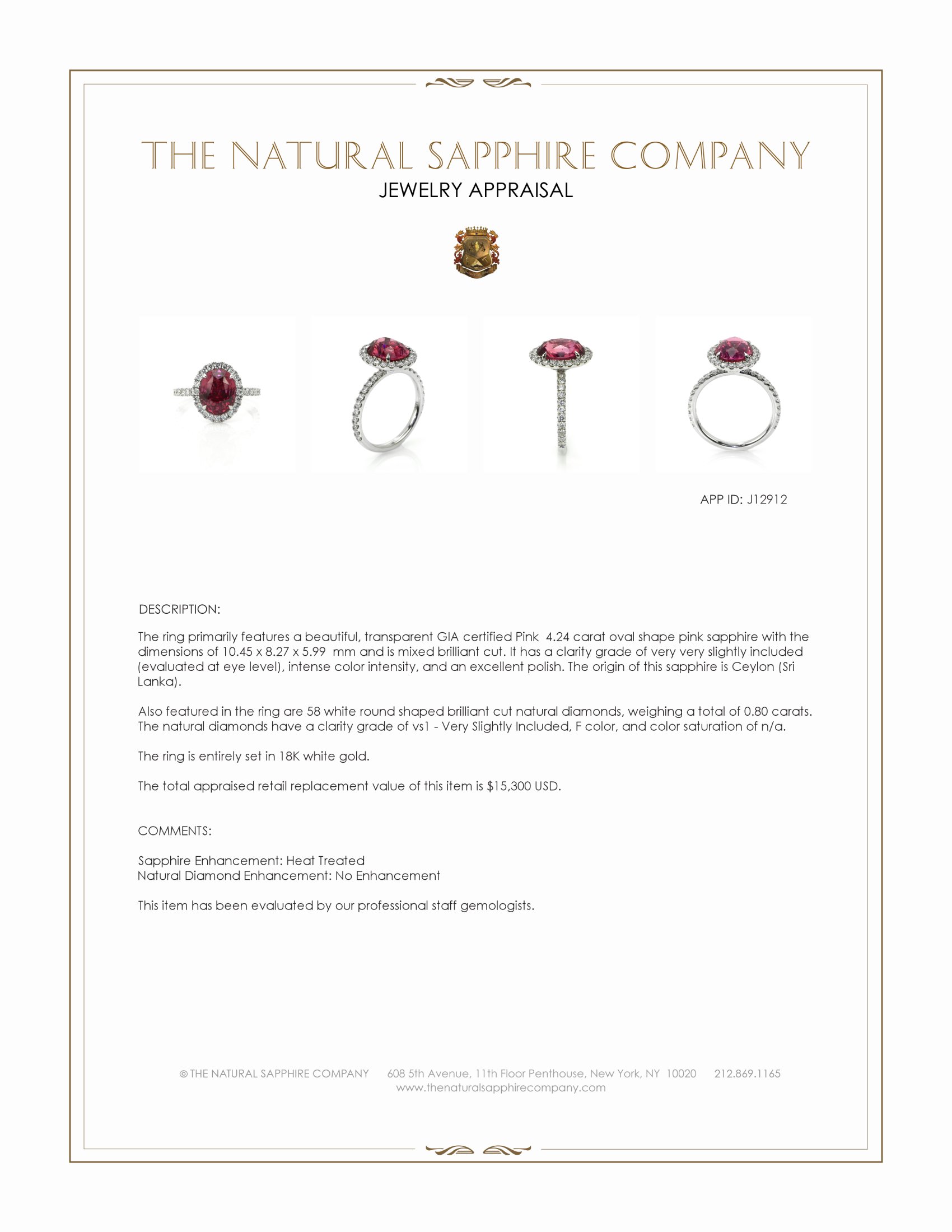 4.24 Ct. Pink Sapphire and Natural Diamond Pave Ring, 18K White Gold