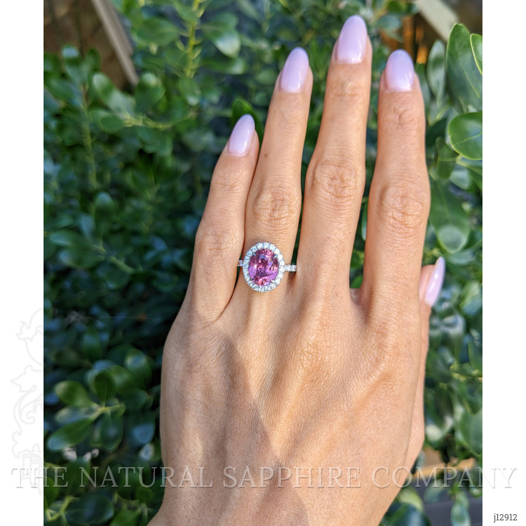 4.24 Ct. Pink Sapphire and Natural Diamond Pave Ring, 18K White Gold