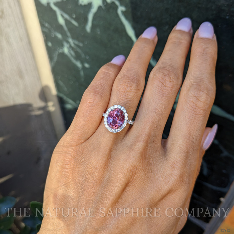 4.24 Ct. Pink Sapphire and Natural Diamond Pave Ring, 18K White Gold