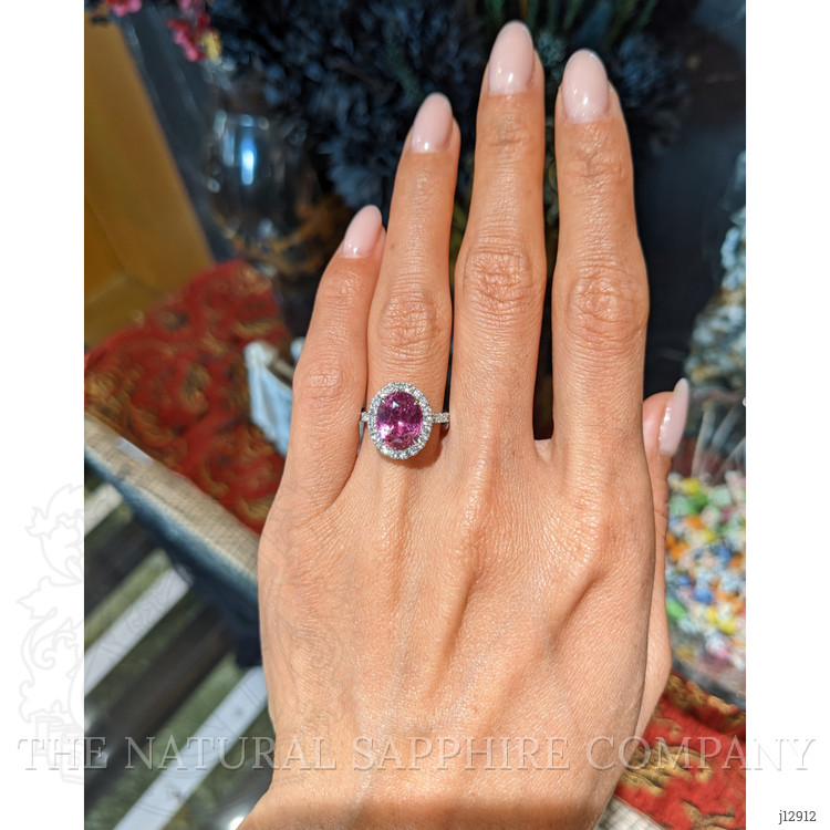 4.24 Ct. Pink Sapphire and Natural Diamond Pave Ring, 18K White Gold