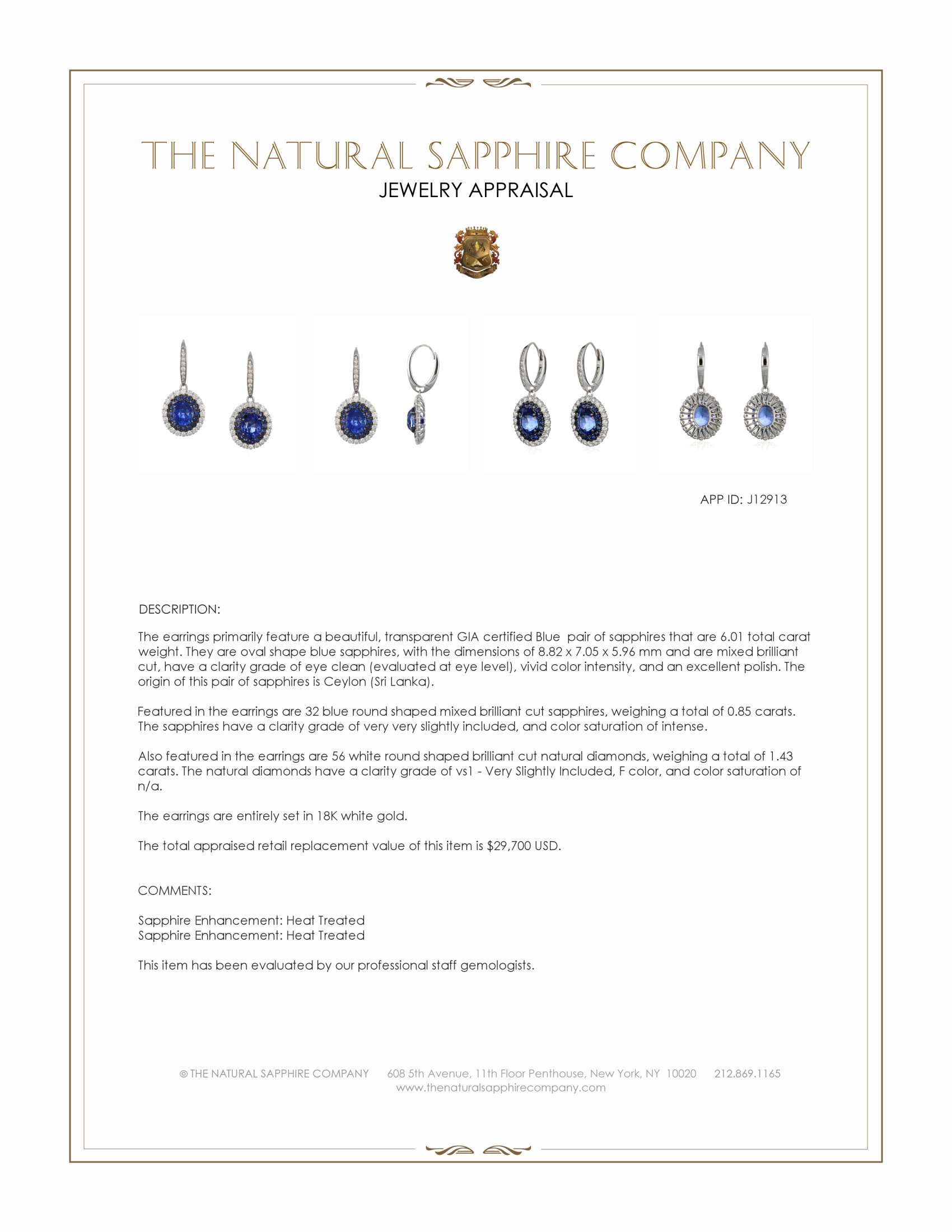 6.01 Ct.Tw. Blue Sapphire and Natural Diamond Pave Earrings, 18K White Gold