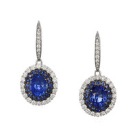 6.01&nbsp;Ct.Tw.Total Carat Weight Blue Sapphire and Natural Diamond Pave Earrings, 18K White Gold Video