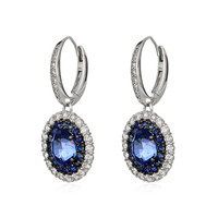 6.01&nbsp;Ct.Tw.Total Carat Weight Blue Sapphire and Natural Diamond Pave Earrings, 18K White Gold Image