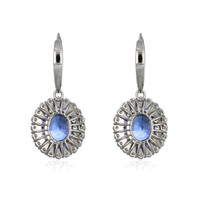 6.01&nbsp;Ct.Tw.Total Carat Weight Blue Sapphire and Natural Diamond Pave Earrings, 18K White Gold Image