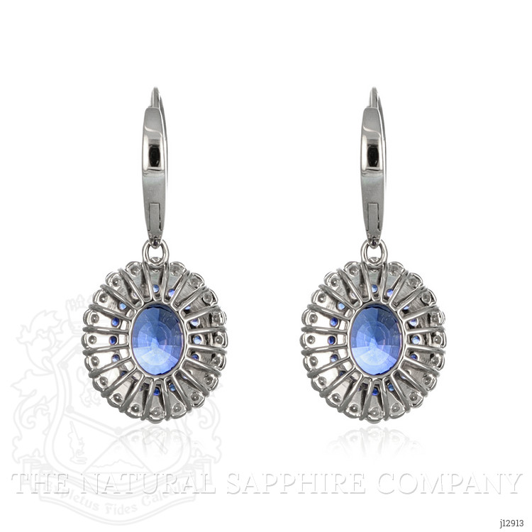 6.01 Ct.Tw. Blue Sapphire and Natural Diamond Pave Earrings, 18K White Gold