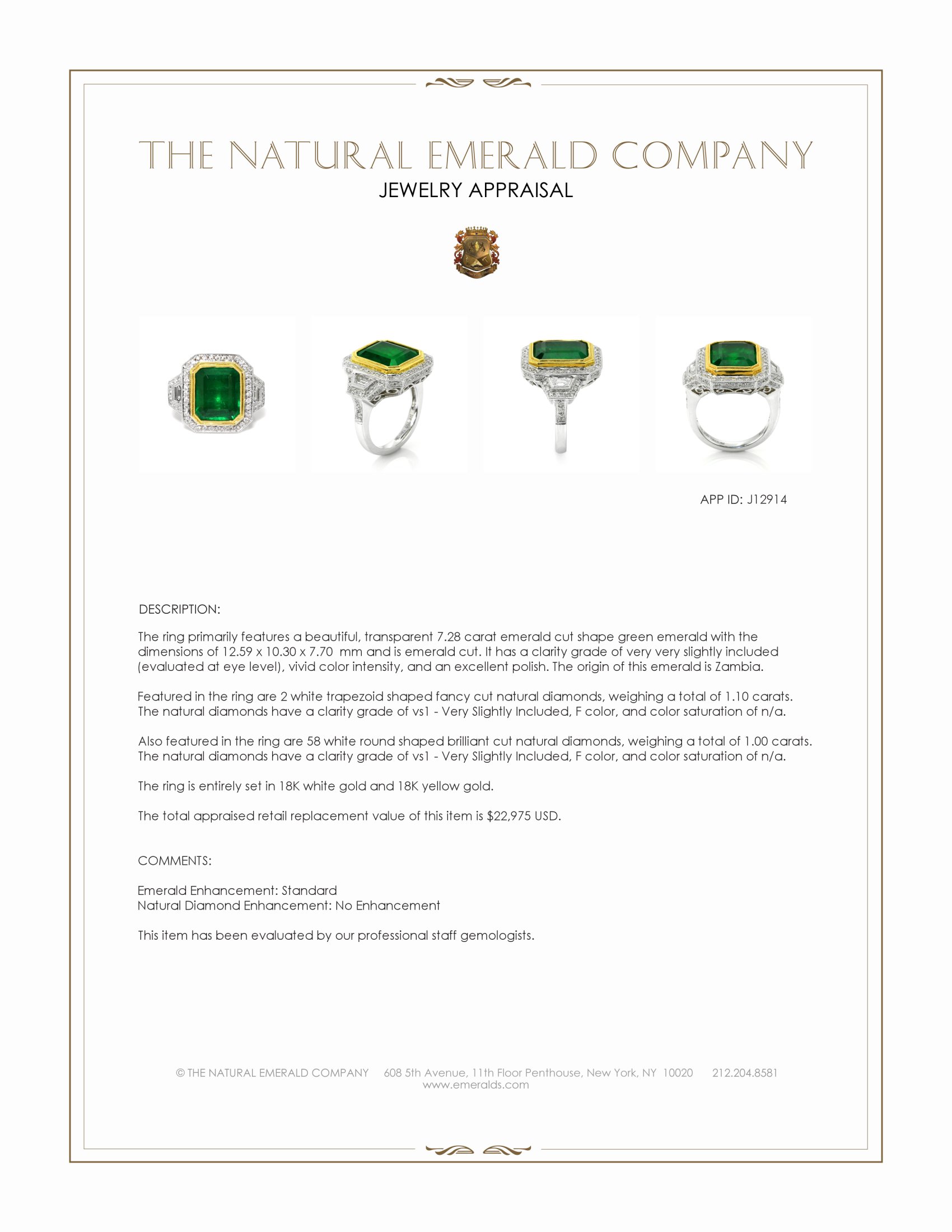 7.28 Ct. Emerald and Natural Diamond Pave Ring, 18K White & Yellow