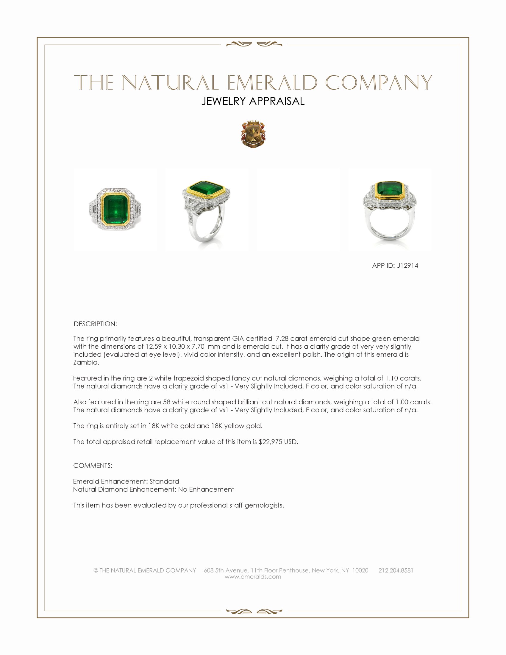 7.28 Ct. Emerald and Natural Diamond Pave Ring, 18K White & Yellow