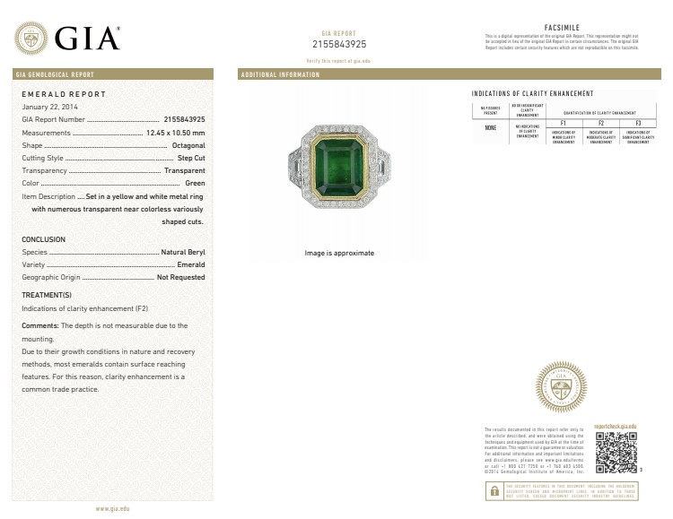 7.28 Ct. Emerald and Natural Diamond Pave Ring, 18K White & Yellow