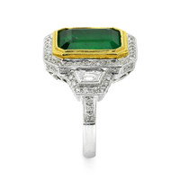 7.28 Ct. Emerald and Natural Diamond Pave Ring, 18K White & Yellow Image