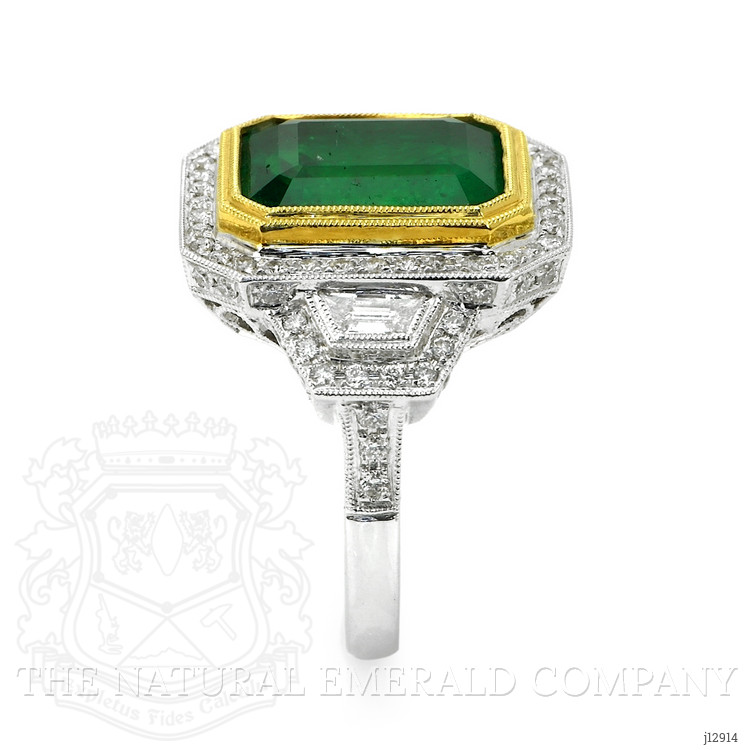 7.28 Ct. Emerald and Natural Diamond Pave Ring, 18K White & Yellow