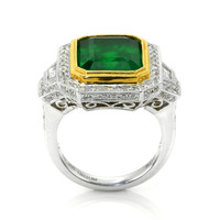 7.28 Ct. Emerald and Natural Diamond Pave Ring, 18K White & Yellow Image