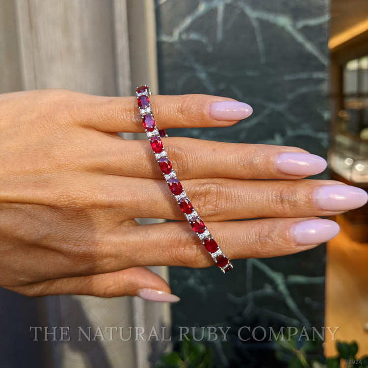 12.72 Ct.Tw. Ruby and Natural Diamond Pave Bracelet, Platinum 950