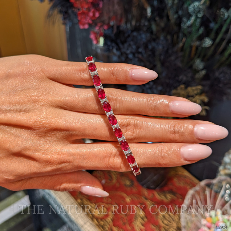 12.72 Ct.Tw. Ruby and Natural Diamond Pave Bracelet, Platinum 950