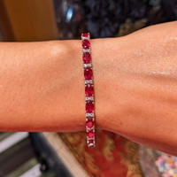 12.72&nbsp;Ct.Tw.Total Carat Weight Ruby and Natural Diamond Pave Bracelet, Platinum 950 Life Style