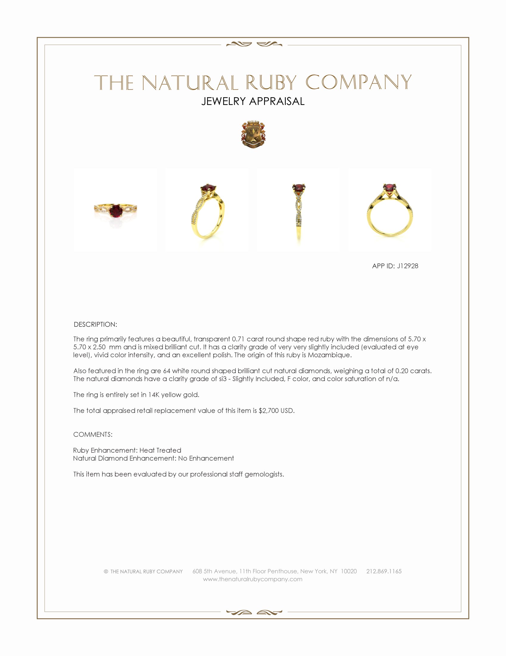 0.71 Ct. Ruby and Natural Diamond Pave Ring, 14K Yellow Gold