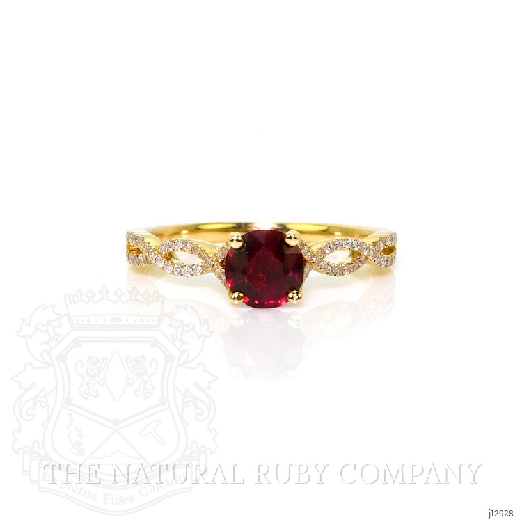 0.71 Ct. Ruby and Natural Diamond Pave Ring, 14K Yellow Gold