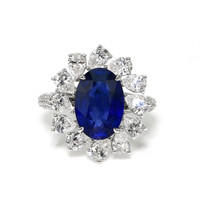 5.64 Ct. Blue Sapphire and Natural Diamond Pave Ring, 18K White Gold Video